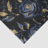 Elegantes Navy Blue and Gold Rose Blumenmuster Seidenpapier (Detail)