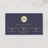Elegantes Navy Blue and Gold Shiny Circle Monogram Visitenkarte (Vorderseite)