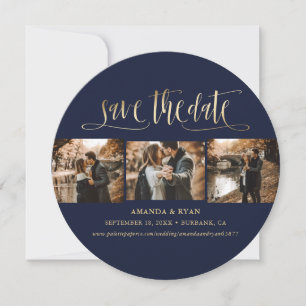 Elegantes Navy Blue and Gold Wedding Foto Save The Date
