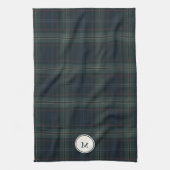 Elegantes Navy Blue and Green Kariert Monogram Geschirrtuch (Vertikal)