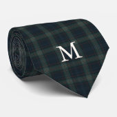 Elegantes Navy Blue and Green Kariert Monogram Krawatte (Gerollt)