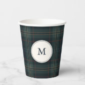 Elegantes Navy Blue and Green Kariert Monogram Pappbecher (Vorderseite)