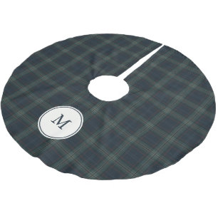 Elegantes Navy Blue and Green Kariert Monogram Polyester Weihnachtsbaumdecke