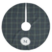 Elegantes Navy Blue and Green Kariert Monogram Polyester Weihnachtsbaumdecke (Vorderseite)