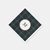 Elegantes Navy Blue and Green Kariert Monogram Serviette (Ecke)