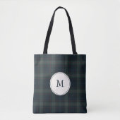 Elegantes Navy Blue and Green Kariert Monogram Tasche (Vorderseite)