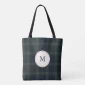 Elegantes Navy Blue and Green Kariert Monogram Tasche (Rückseite)
