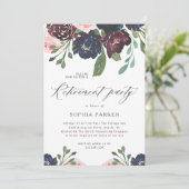Elegantes Navy Blue and Plum Floral Retirement Par Einladung (Stehend Vorderseite)
