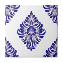 Elegantes Navy Blue and White Damask Muster