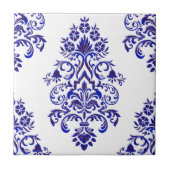Elegantes Navy Blue and White Damask Muster Fliese (Vorderseite)
