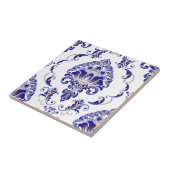 Elegantes Navy Blue and White Damask Muster  Fliese (Seite)