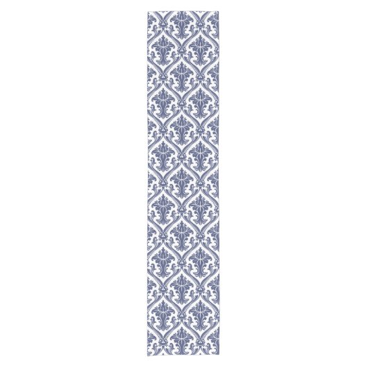 Elegantes Navy Blue and White Damask Muster Kurzer Tischläufer (Vorderseite)