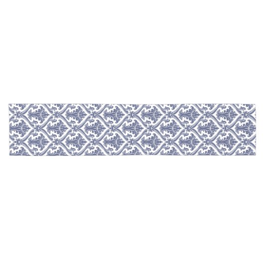 Elegantes Navy Blue and White Damask Muster Kurzer Tischläufer (Horizontal)