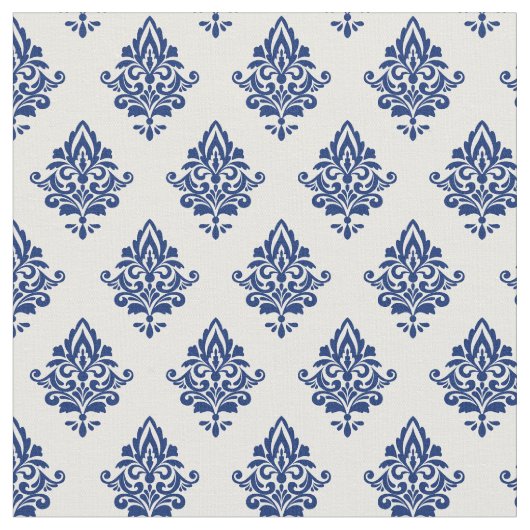 Elegantes Navy Blue and White Damask Muster Stoff (Nahaufnahme)