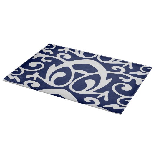 Elegantes Navy Blue and White Glass Cutting Board Schneidebrett (Ecke)