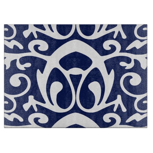 Elegantes Navy Blue and White Glass Cutting Board Schneidebrett (Vorderseite)