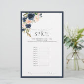 Elegantes Navy Blue Blush Pink Brautparty Game (Stehend Vorderseite)