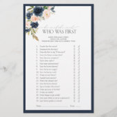Elegantes Navy Blue Blush Pink Brautparty Game (Vorderseite)