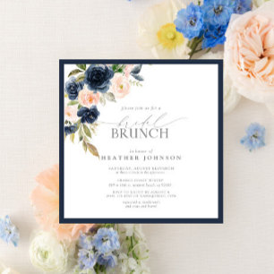 Elegantes Navy Blue Blush Pink Bridal Brunch Einladung