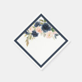 Elegantes Navy Blue Blush Pink Floral Brautparty Serviette (Ecke)
