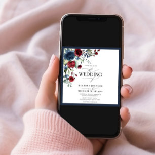 Elegantes Navy Blue Burgundy Floral Watercolor Fot Einladung