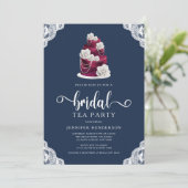 Elegantes Navy Blue Cake and Lace Bridal Tea Party Einladung (Stehend Vorderseite)