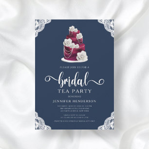 Elegantes Navy Blue Cake and Lace Bridal Tea Party Einladung