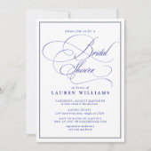 Elegantes Navy Blue Calligraphy Formal Brautparty Einladung (Vorderseite)