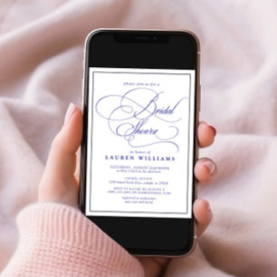 Elegantes Navy Blue Calligraphy Formal Brautparty Einladung