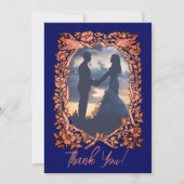 Elegantes Navy Blue Copper Rose Gold Wedding Foto Dankeskarte (Vorderseite)