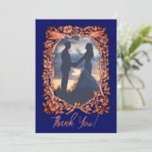 Elegantes Navy Blue Copper Rose Gold Wedding Foto Dankeskarte (Stehend Vorderseite)
