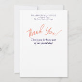 Elegantes Navy Blue Copper Rose Gold Wedding Foto Dankeskarte (Rückseite)