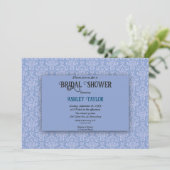 Elegantes Navy Blue Damask Script-Brautparty Einladung (Stehend Vorderseite)