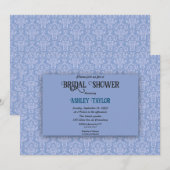 Elegantes Navy Blue Damask Script-Brautparty Einladung (Vorne/Hinten)