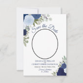 Elegantes Navy Blue Floral Boho Chic Wedding Foto Save The Date (Vorderseite)