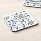 Elegantes Navy Blue Floral Muster | Getränkeuntersetzer (Linke Seite)