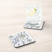 Elegantes Navy Blue Floral Muster | Getränkeuntersetzer (Rechte Seite)