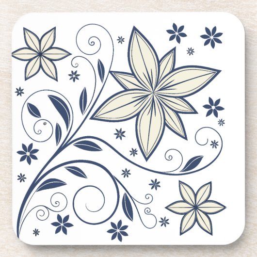 Elegantes Navy Blue Floral Muster | Getränkeuntersetzer (Vorderseite)