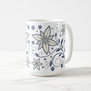 Elegantes Navy Blue Floral Muster   Kaffeetasse