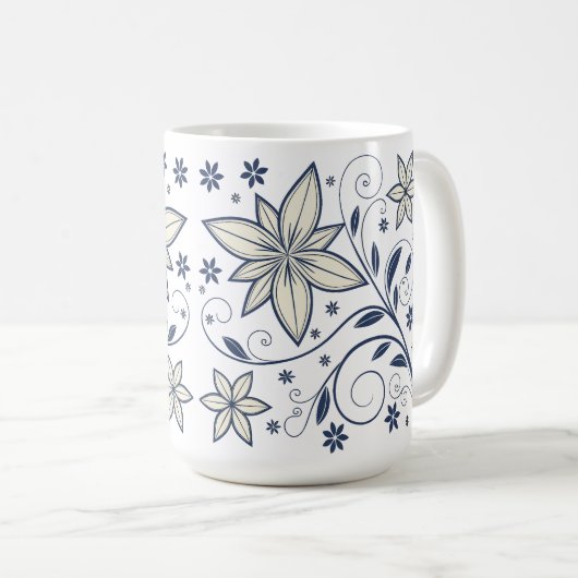 Elegantes Navy Blue Floral Muster | Kaffeetasse (VorderseiteRechts)
