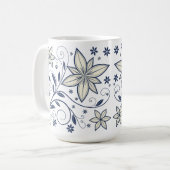 Elegantes Navy Blue Floral Muster | Kaffeetasse (Vorderseite Links)
