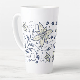 Elegantes Navy Blue Floral Muster   Milchtasse
