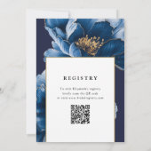 Elegantes Navy Blue Floral QR Code Brautparty Einladung (Rückseite)