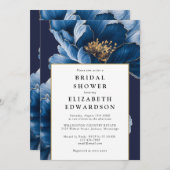 Elegantes Navy Blue Floral QR Code Brautparty Einladung (Vorne/Hinten)