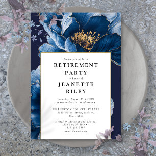 Elegantes Navy Blue Floral Retirement Party Einladung