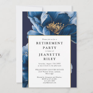 Elegantes Navy Blue Floral Retirement Party Einladung