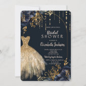 Elegantes Navy Blue Flowers Brautparty Einladung (Vorderseite)