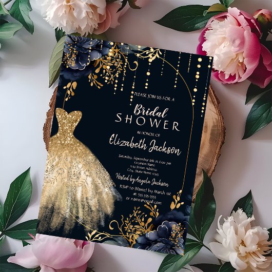 Elegantes Navy Blue Flowers Brautparty Einladung