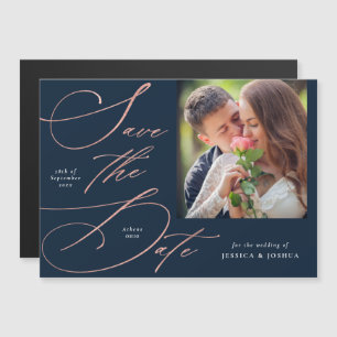 Elegantes Navy Blue Foto Speichern Sie das Date Ma Magneteinladung