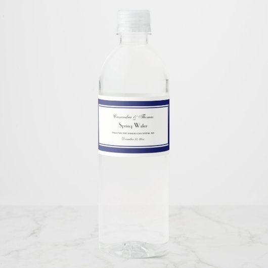 Elegantes Navy Blue Gerahmt #2 Wasserflasche-Label Wasserflaschenetikett (Vorderseite)